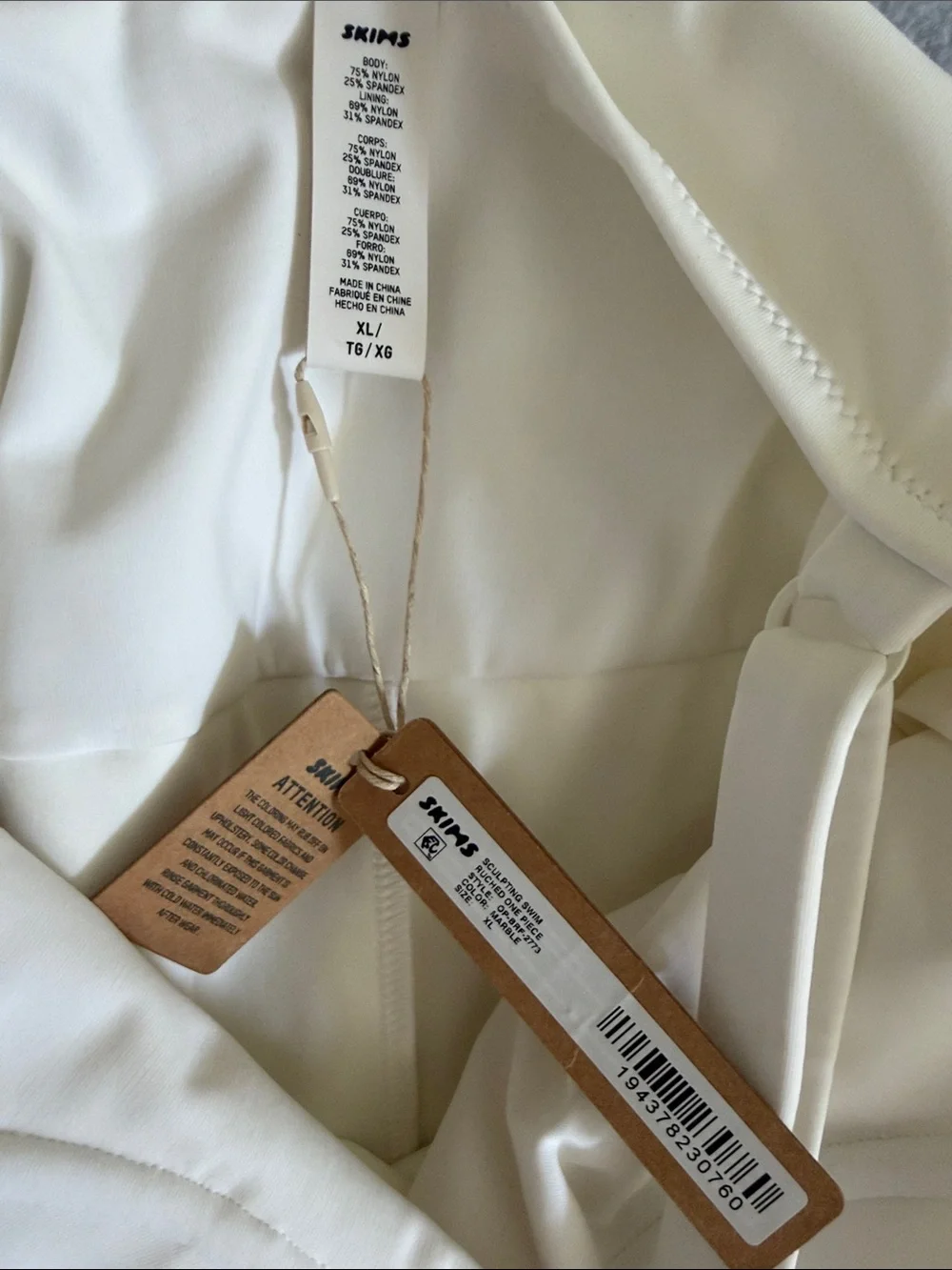 SKIMS Sculpting Swim Ruched One Piece Swimsuit Marble Size XL Cream